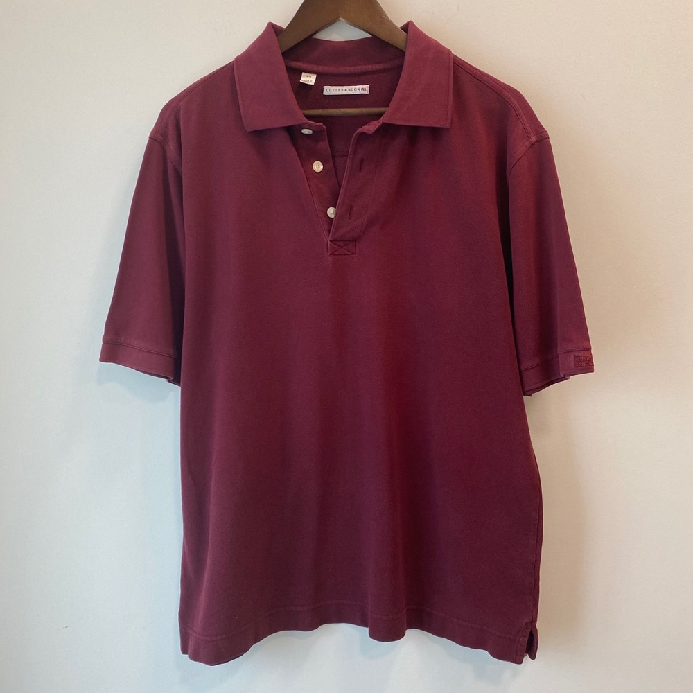 Cutter & Buck Polo Shirt Men M Burgundy Pique Cotton Short Sleeve Preppy College
